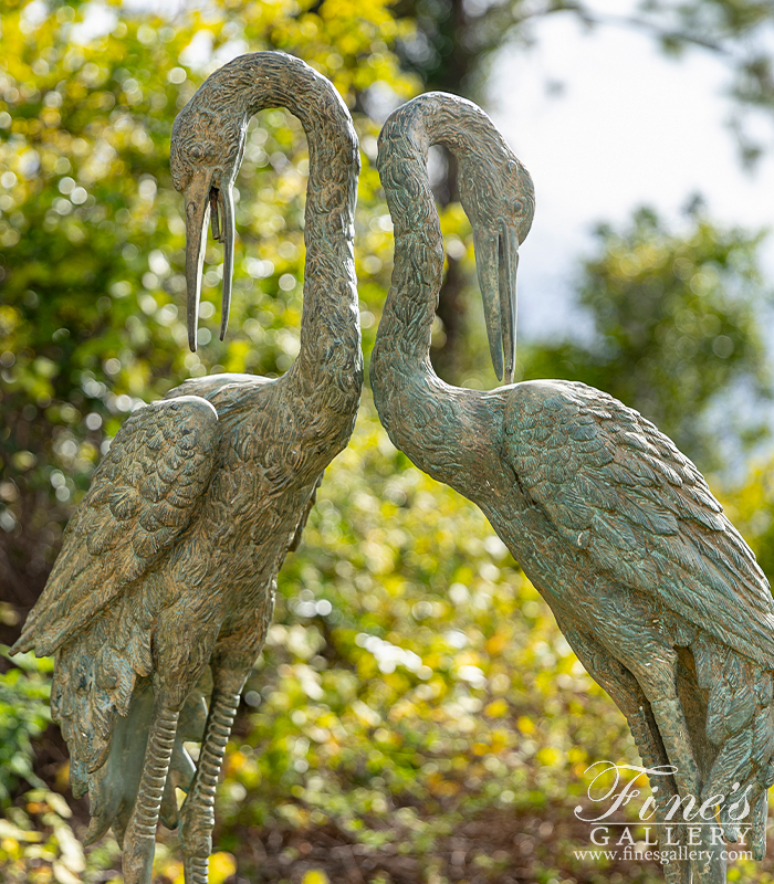 Bronze Fountains  - Antique Patina Bronze Crane Pair - BF-876